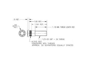 STUD 1/2-20 x 1.81" LONG 2K DEXTER PRESS-IN GRADE 8 Steel 0.545"Spline Dia (Knurl)